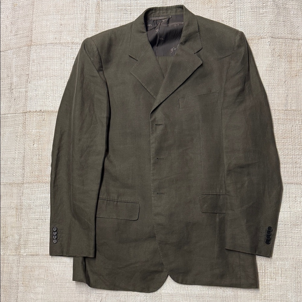 Olive Green Pure Linen Suit